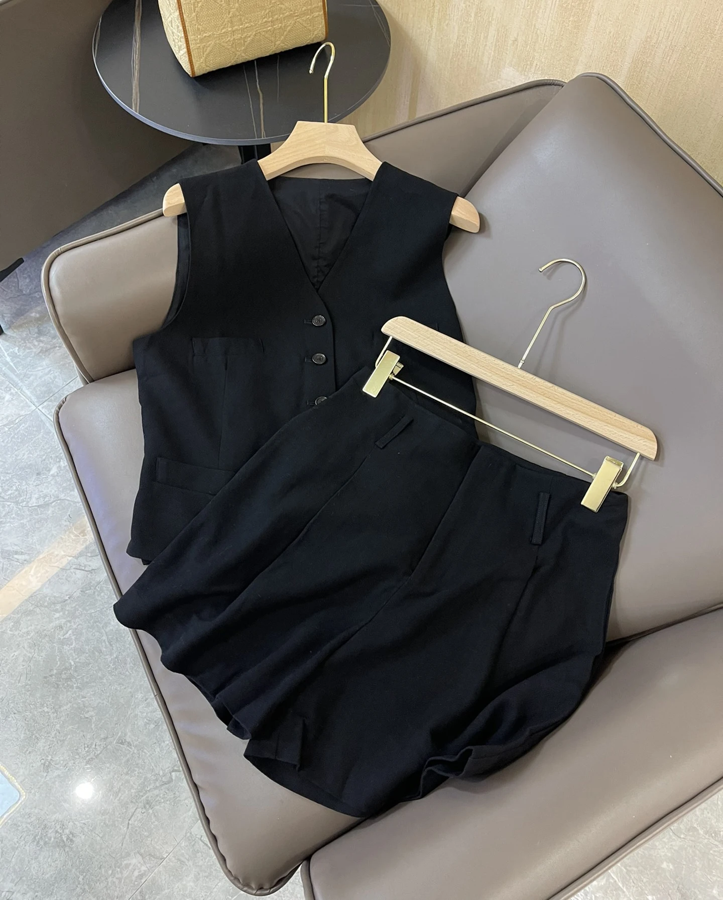 Женский офисный комплект из 2 предметов Свободный Топ хлопка и льна с V-образным