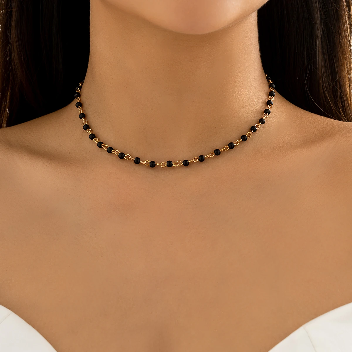 Ingemark collar de cadena de cuentas de cristal Simple para mujer, joyería de cadena de clavícula Kpop hecha a mano en el cuello, accesorios estéticos nuevos