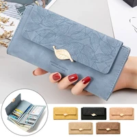wallet long style frosted pu leather leaf buckle zipper large capacity pendant card holder checkbook pocket with id window