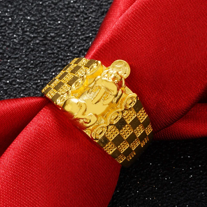 

Pixiu монеты мужские Индивидуальные ювелирные изделия медное покрытие 24K настоящее золото открытый песок Золотое мужское кольцо обручальное мужское ювелирное изделие