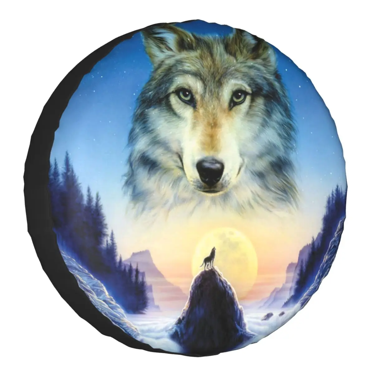 

Cosmic Gray Wolf Howling Spare Tire Cover for Mitsubishi Pajero Jeep RV SUV Trailer Eurasia Canine Car Wheel Protector Covers