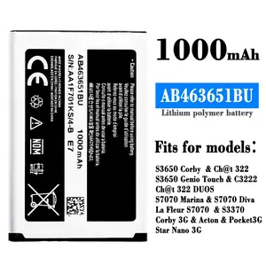 Orginal Battery AB463651BC AB463651BE AB463651BU for Samsung W559 S5620I S5630C C3200 F339 S5296 C3322 GT-C3530 S5610