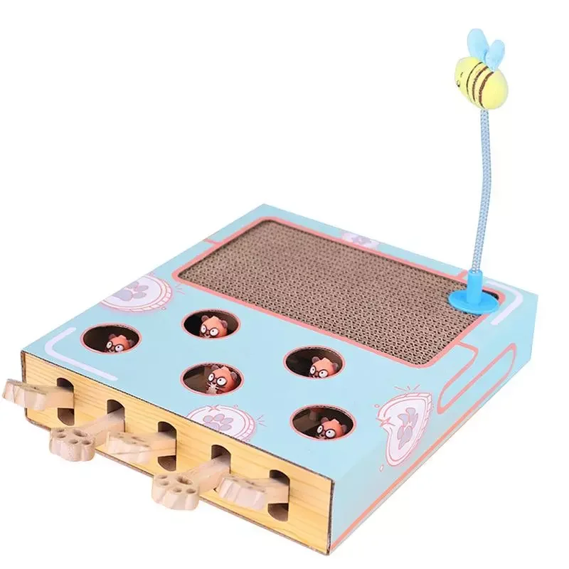 

NEW2023 Interactive Toys For Cats 3 In 1 Mouse Hunt Toys Multifunctional 5 Holes Wooden Solid Catch Mice Game Funny Kittens Toy