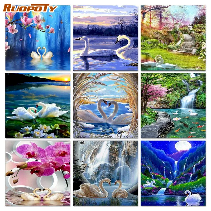 

RUOPOTY Frame Paint By Numbers Kit Unique Gift Swan Animal Oil Painting By Number Frame On Canvas Home Wall Decors 40x50cm
