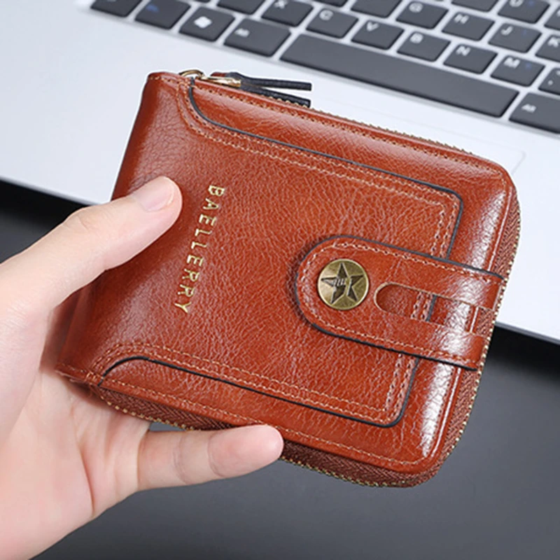 

Vintage Men's Purse PU Leather Short Wallet Zipper Clutch Solid Color Purse Zipper Business Card Holder ID Money Bag Wallet Male