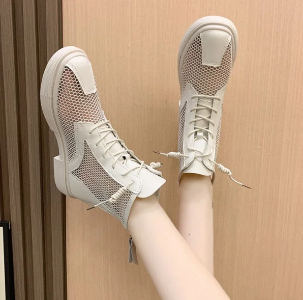 

HOT 2021 Summer Gladiator Sandals Lace Up Casual Shoes Woman Mesh Sandal Boot Black Breathable Boots Sandalias Mujer 8099C