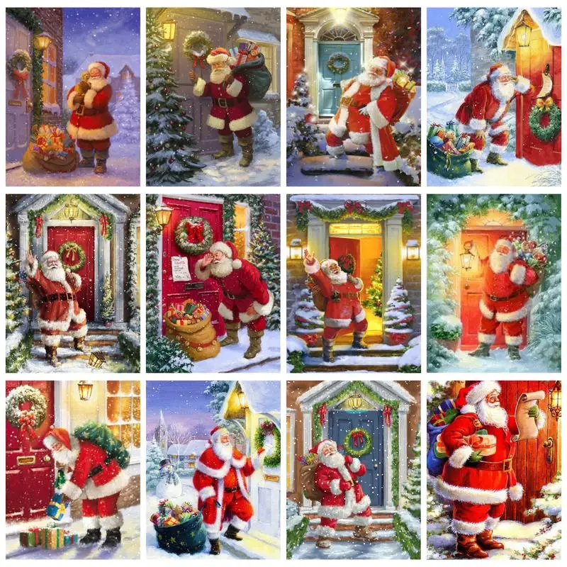 

DIY Digital Oil Painting Santa Clause Handpainted Art Wall Living Room Decor Home Christmas Ornament Artwork Kill Time Gift