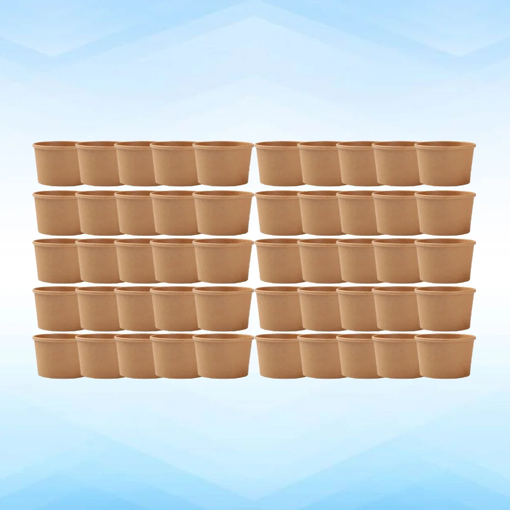 

50Pcs Kraft Paper Bowls Tubs Paper Soup Cup Kraft Paper Bowl Meal Prep Containers
