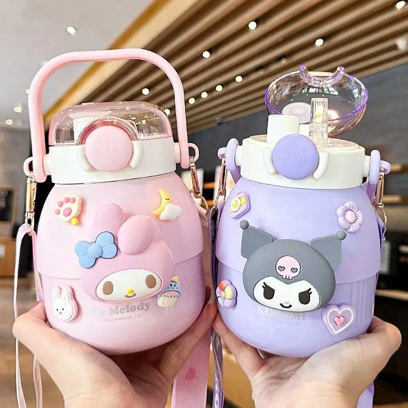 With Straw Kawaii Cartoon Large Capacity 316 Stainless Steel