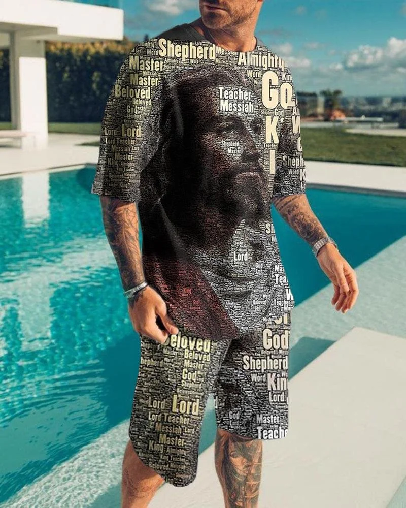 

Men's Summer New T-Shirt Oversized Loose Clothes Retro Short Sleeve Fashion Black and White Face 3D Pattern Street 0 Neck Top