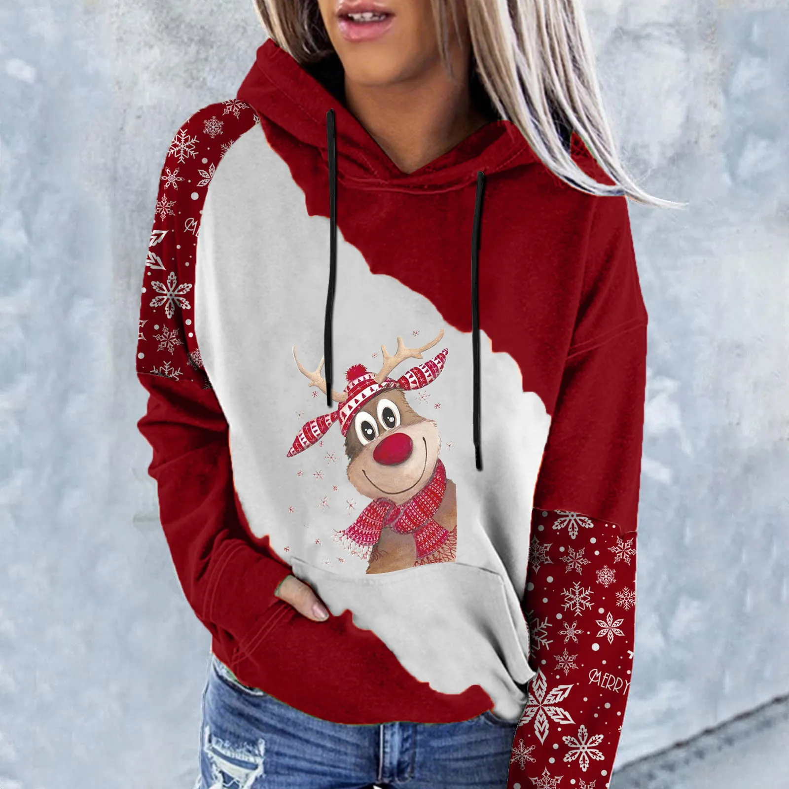 

Womens Sweatshirt Loose Deer Christmas Long Sleeve Casual Hoodies Pullover Funny Elk Christmas Santa Claus Fashion Casual Hoodie