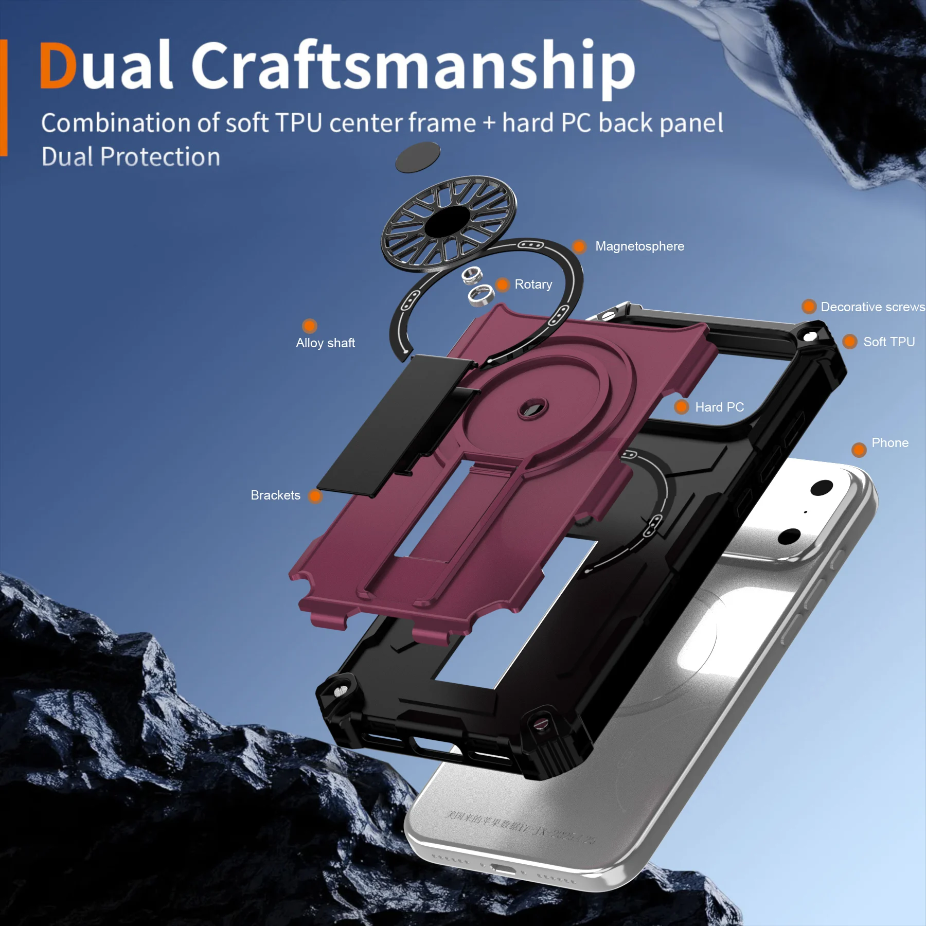 Фото Декомпрессионный чехол для iPhone 17 Air 16 16e 15 14 13 12 Pro Max Plus 11, сверхпрочный магнитный чехол-накладка со скрытой подставкой №4