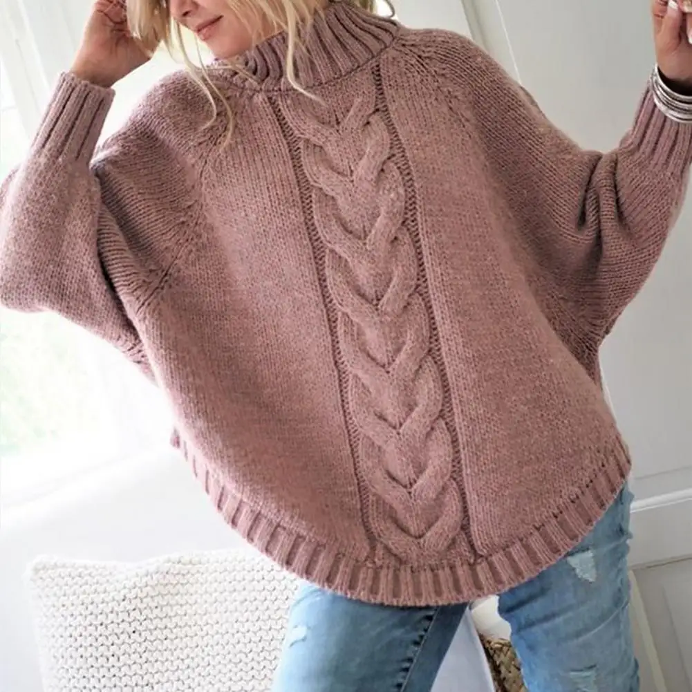 

Popular Women Sweater Stretchy Pullover Sweater Arc Hem Office Lady Oversized Warm Knitted Sweater Cold Resistant