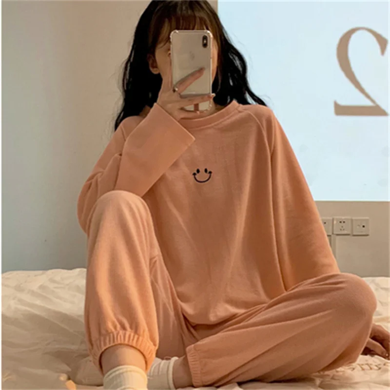 Autumn Pajamas Set O-Neck Sleepwear For Women Elastic Simple Pyjama Women's Fashion Soft Homewear Clothes Big Size