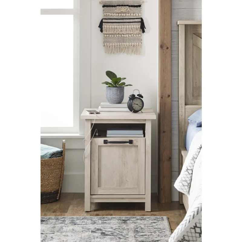 

Modern Farmhouse USB Nightstand, Rustic White Finish