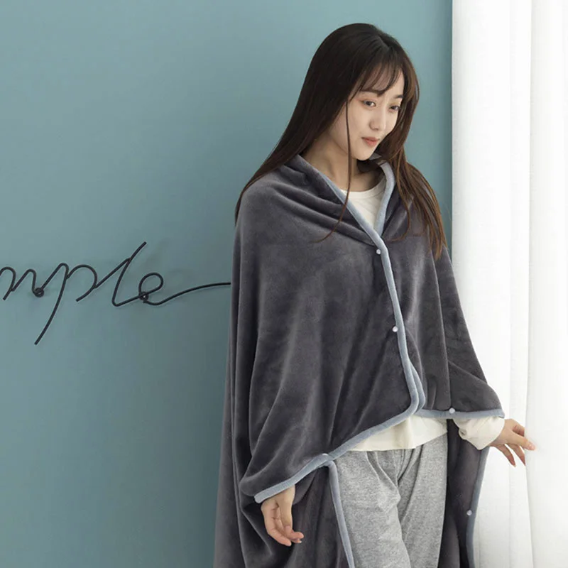 

Office Nap Wearable Plaid Flannel Blanket With Button Winter Warm Shawl Blanket Sofa Bed Travel Bedroom Thicken Blanket