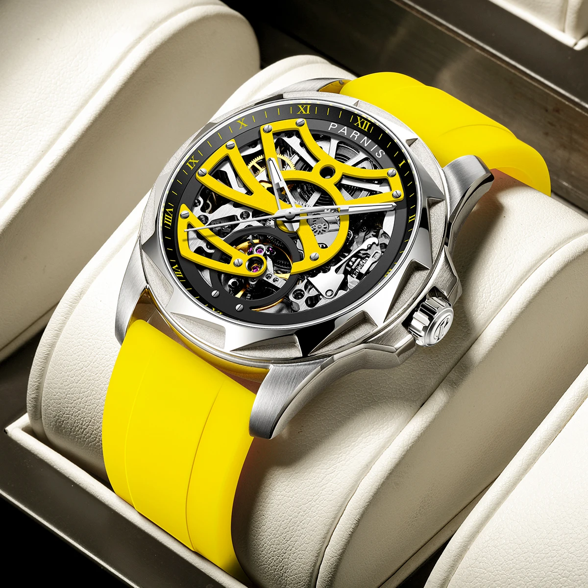

Новое поступление, мужские часы Parnis с желтым циферблатом 43 мм, зеркальные механические наручные часы с сапфировым стеклом, роскошный бренд ...
