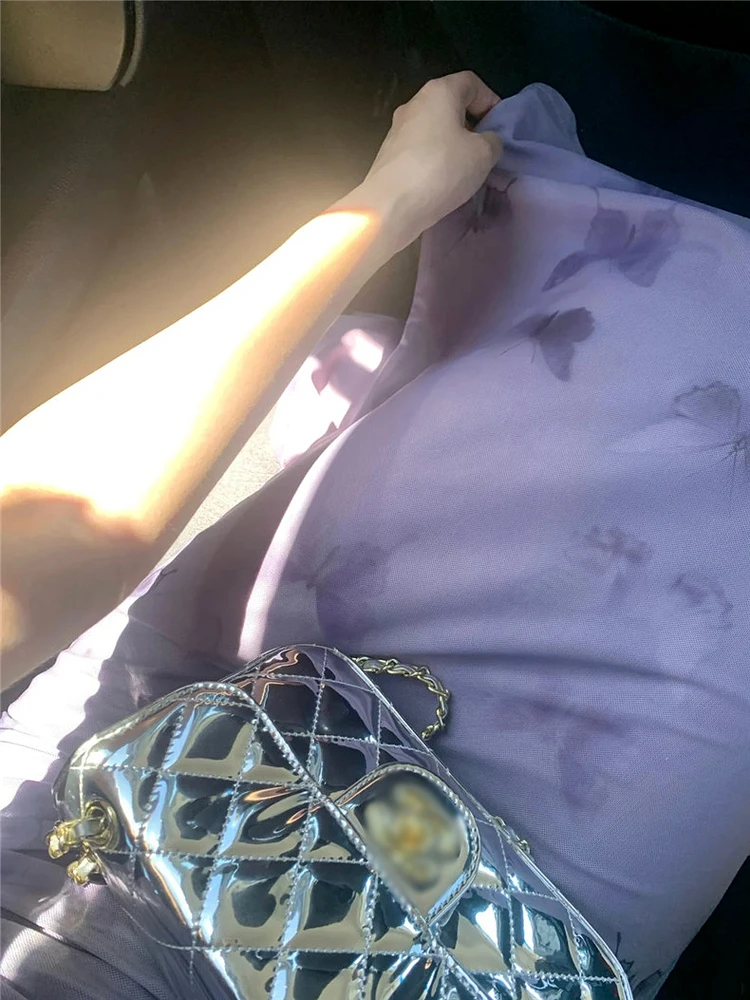 Фиолетовое платье на бретельках для всего тела осеннее новое короткое дизайн