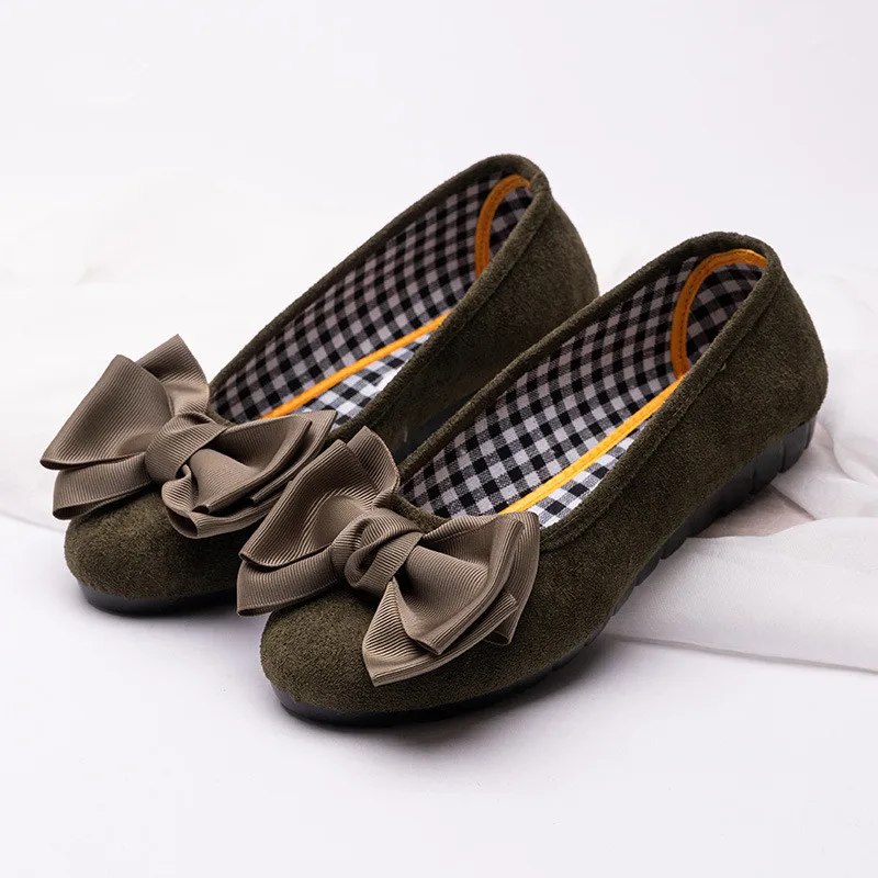 Women Flat Shoes Female Casual Loafers Shoes Slip on Flock Flats Fashion Bowtie Female Spring Autumn Soft Office Party Shoes