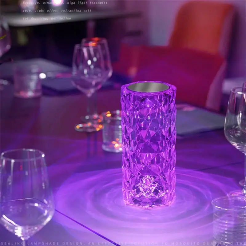 

LED Acrylic Crystal Table Lamp 3D Effect Diamond Atmosphere Lamp Cool Light AG13 Battery Night Light for Bedroom Decoration Home