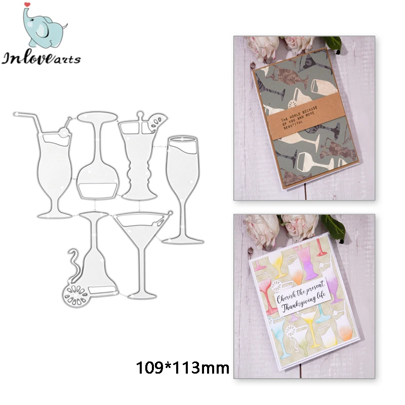 InLoveArts Wine Glass Metal Cutting Dies Cut Cocktail Decoration Scrapbook Paper Craft Knife Mould Blade Punch Stencils Dies DIY