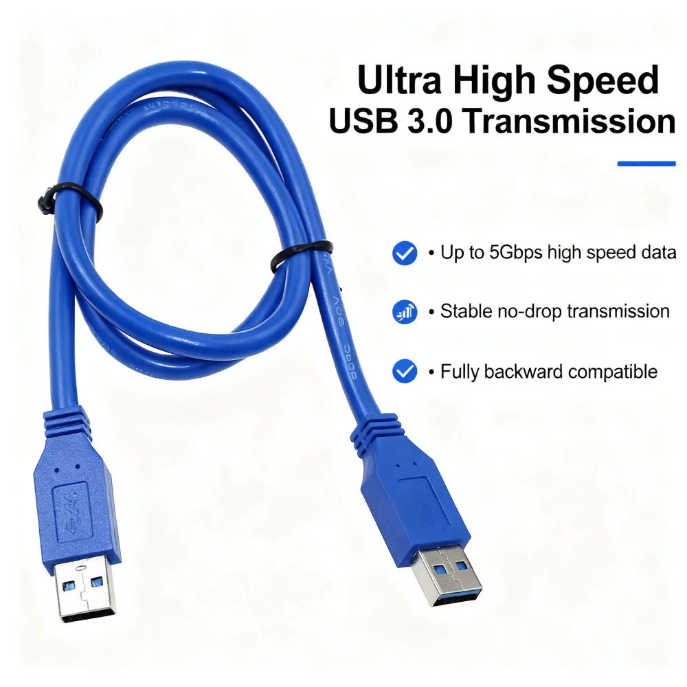 Фото Кабель USB 3,0, штекер-штекер, 0,6 м/2 фута, 1,5 м/5 футов, для передачи данных, жестких дисков, ноутбуков, ПК №3