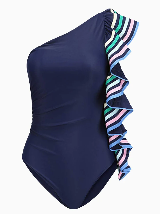 The Shoulder Swimwear Ruffled Panel Fashion One-piece Swimsuit Triangle Bikini Set Summer Beach Wear Women's Bathing Suits