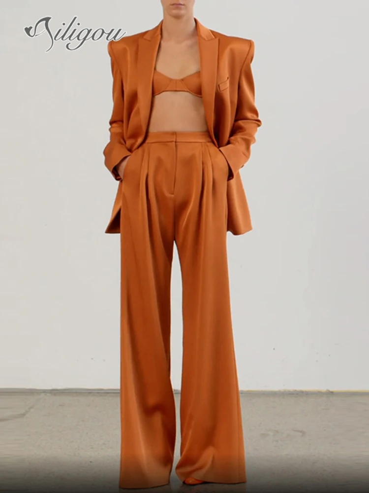 

Осень 2022, новинка, Женский пикантный модный офисный костюм из двух частей Ailigou, двубортный пиджак на пуговицах, женский брючный костюм с высокой талией