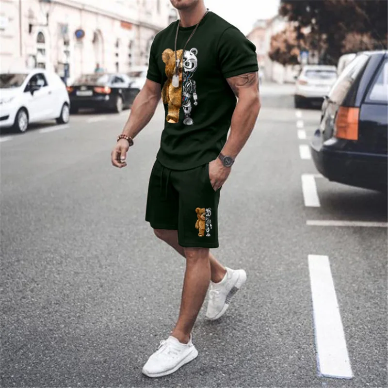 

New Men's T-shirt Two-piece Simple Fashion Pattern Popular Outdoor Sports Suit Loose Size XXS-6XL Round Neck