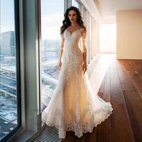luxury mermaid wedding dress elegant beading exquisite appliques buttons glitter o neck prom gown vestido de novia women
