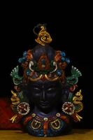 8 tibetan temple collection old bronze painted green tara buddha head mask hanging screen town house exorcism