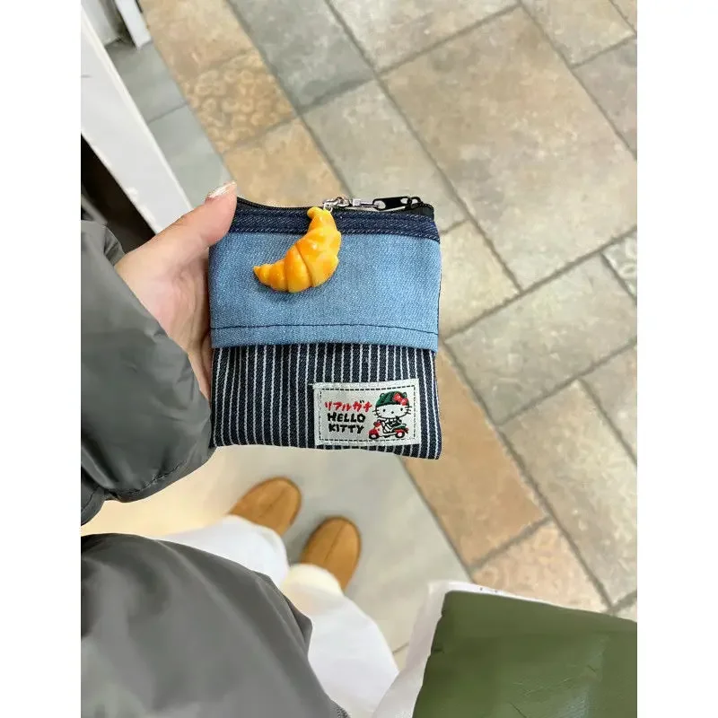 Новинка сумка для монет Hello Kitty Kawaii Sanrio джинсовая хранения аниме помада наушников