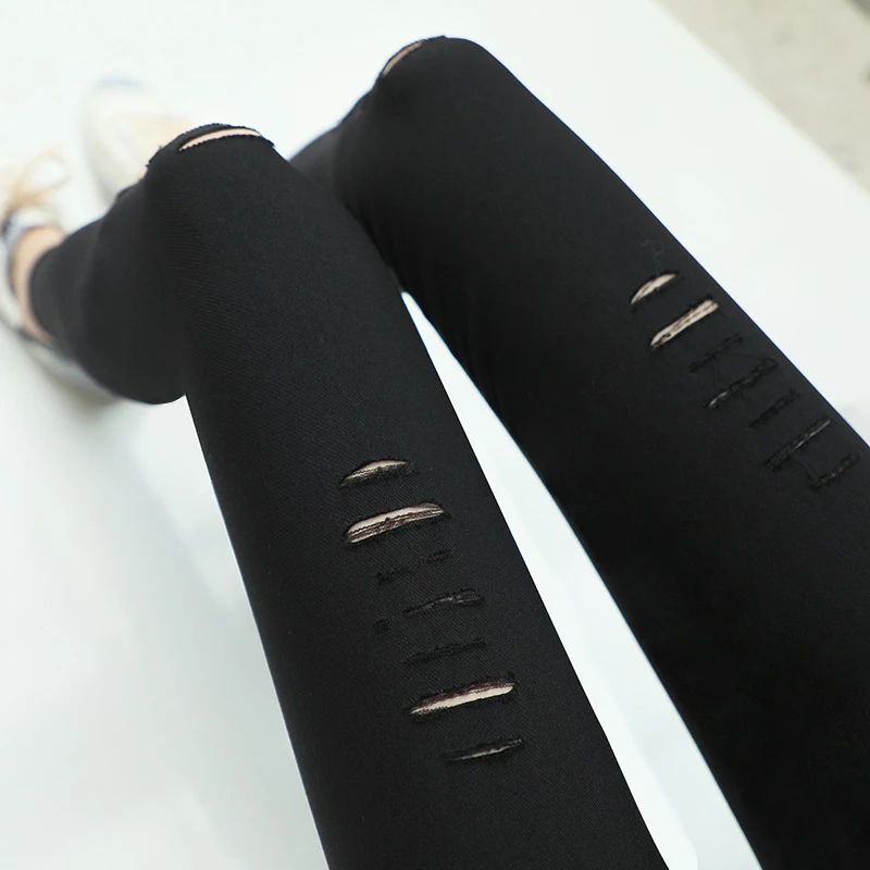 Spring Stretch Slim Women Leggings Cotton Tight Casual Ripped Leggings Comfortable Breathable Casual Layered Women Pants