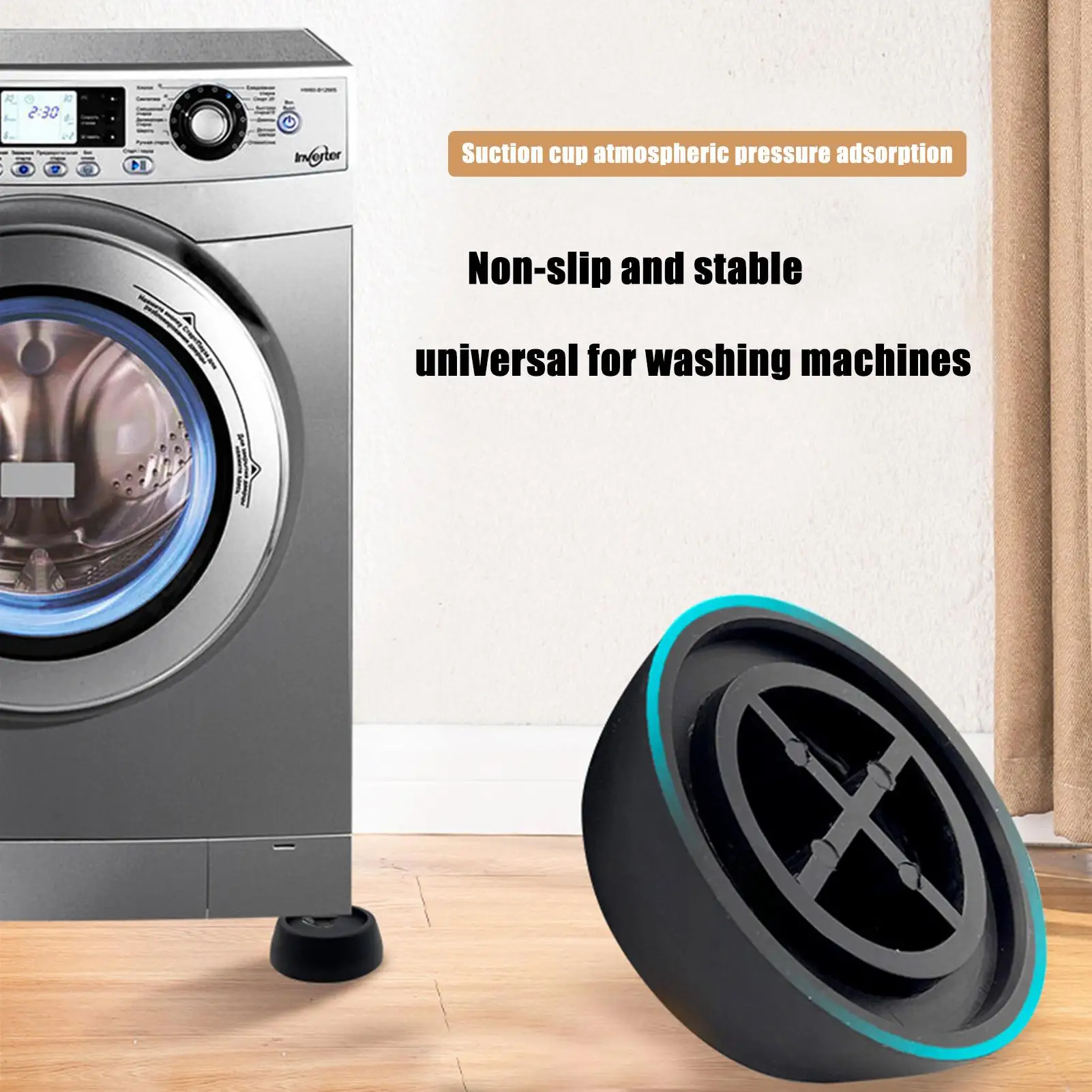 

Shock Cancelling Washing Machine Support | 4-Pieces Anti Vibration and Noise Rubber Foot Pads | Mat for Washer and Dryer