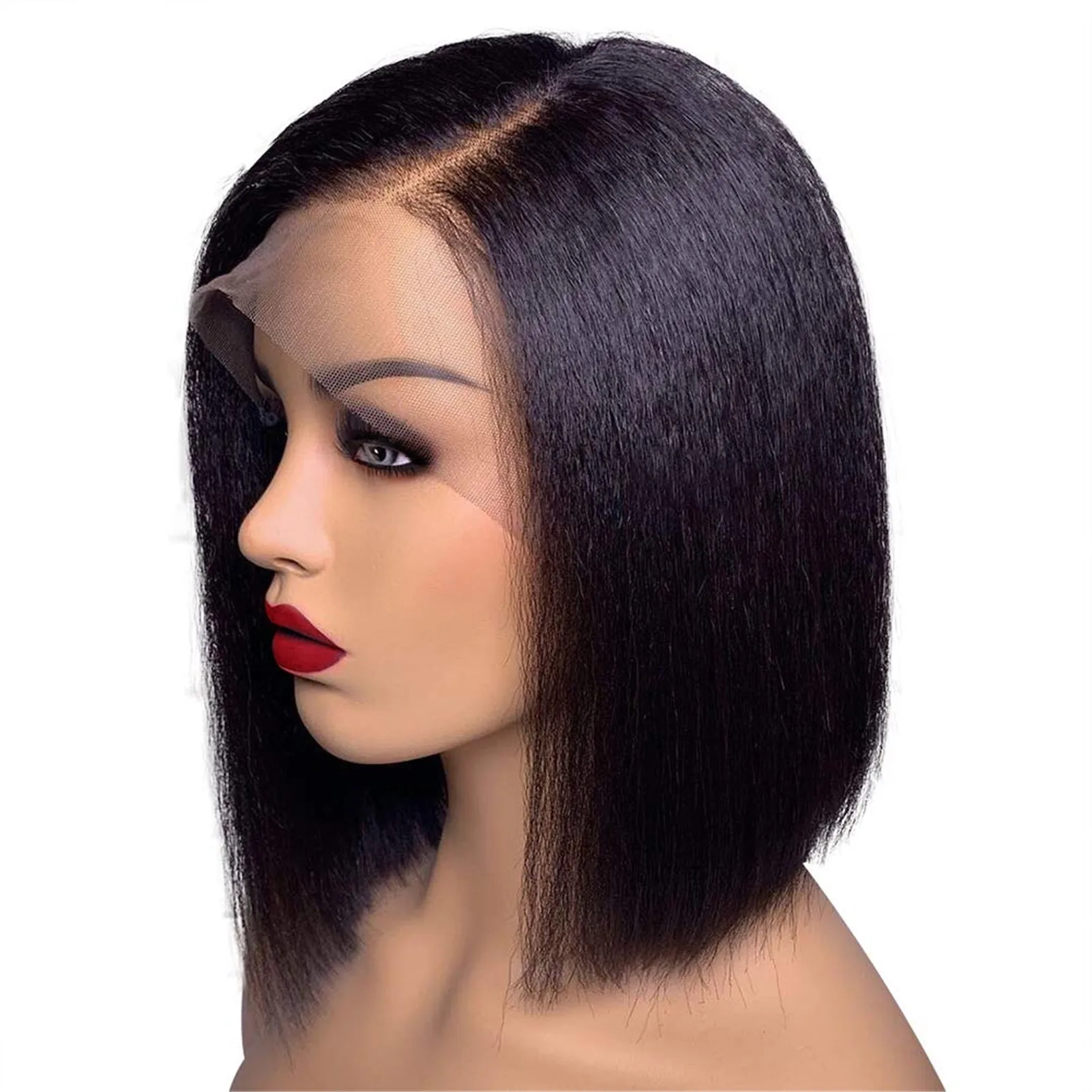 Brazilian Virgin Glueless Italian Yaki Straight Bob Lace Human Hair 13x6 HD Tranparent Lace Frontal Natural Color Pre plucked