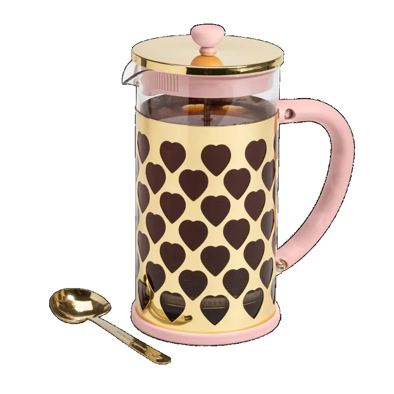 

French Press Coffee Maker with Heart Shaped Measuring Scoop, 34 Ounce, Pink