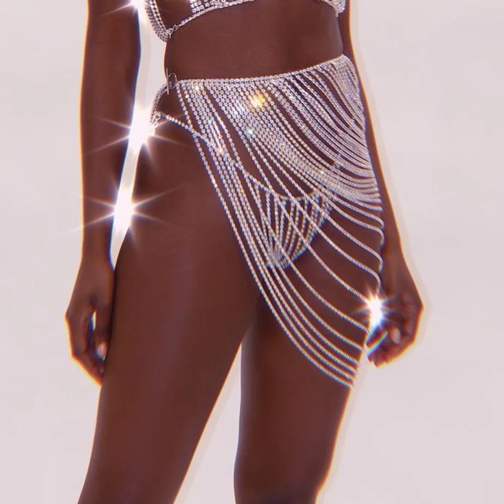 

Асимметричное многослойное женское нижнее белье с цепочкой для живота, серебристая, золотистая, женская одежда для ночного клуба, Полоска, цепочка для танцев и шоу