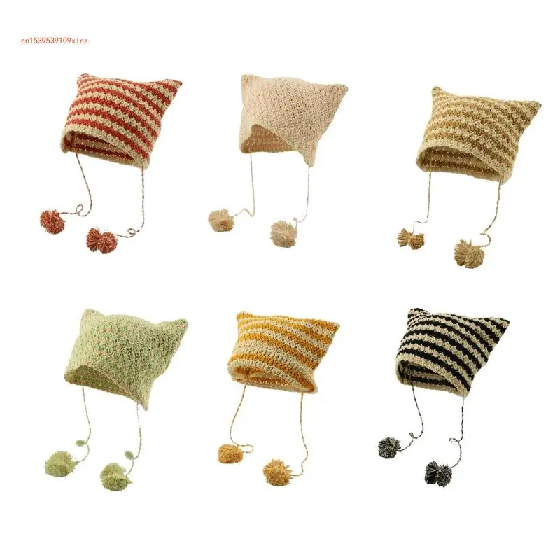 

Y2K Teens Winter Cat Ear Hat Knit Hat Handmade Cat Ear Shape Hat Casual Wear