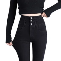 black mom jeans high waist pants ladies korean fashion slim push up elasticity skinny pencil jeans spring denim trousers women