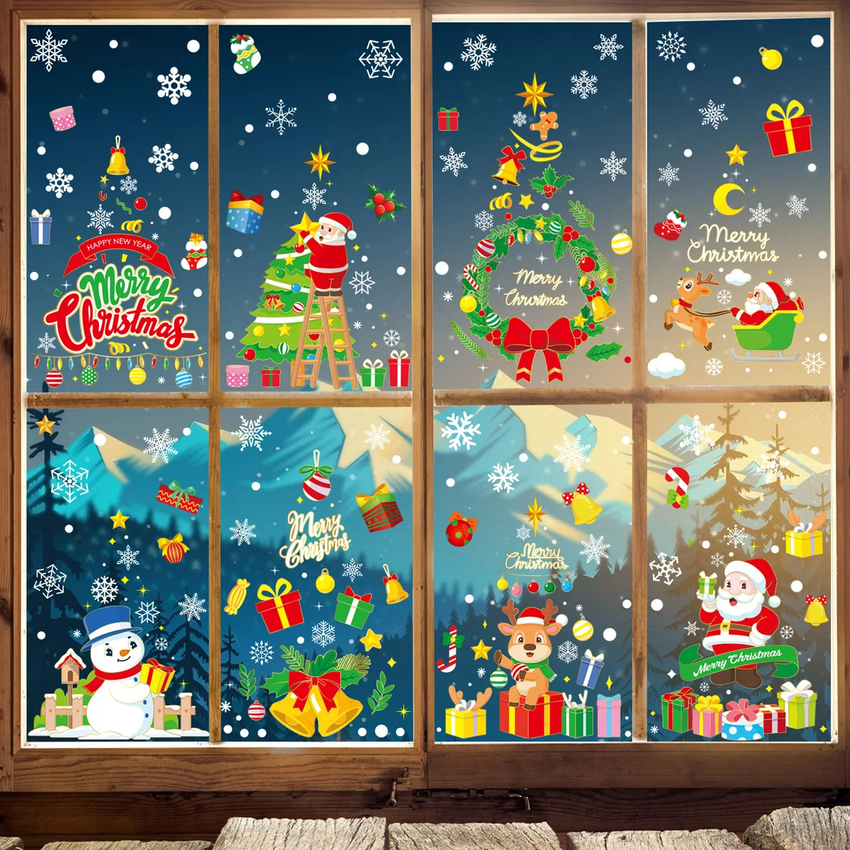 

Christmas Static Sticker Snowflake Santa Claus Merry Christmas Sticker 2024 Noel Window Sticker Happy 2024 New Year Decor