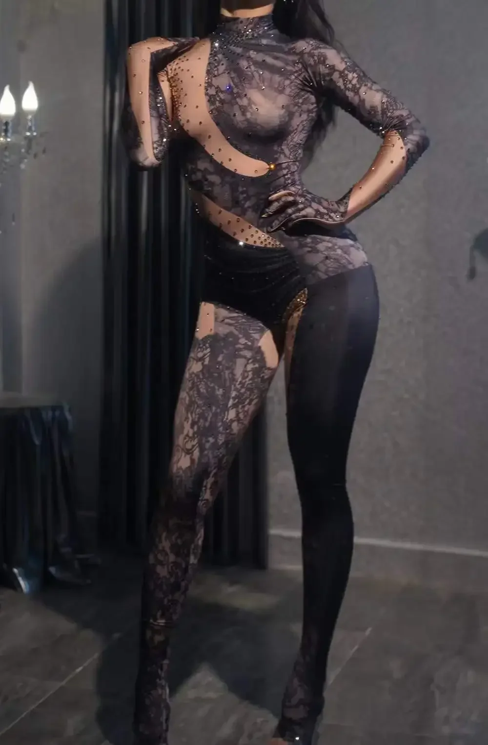 Сексуальные черные эластичные комбинезоны из спандекса женские клубные для