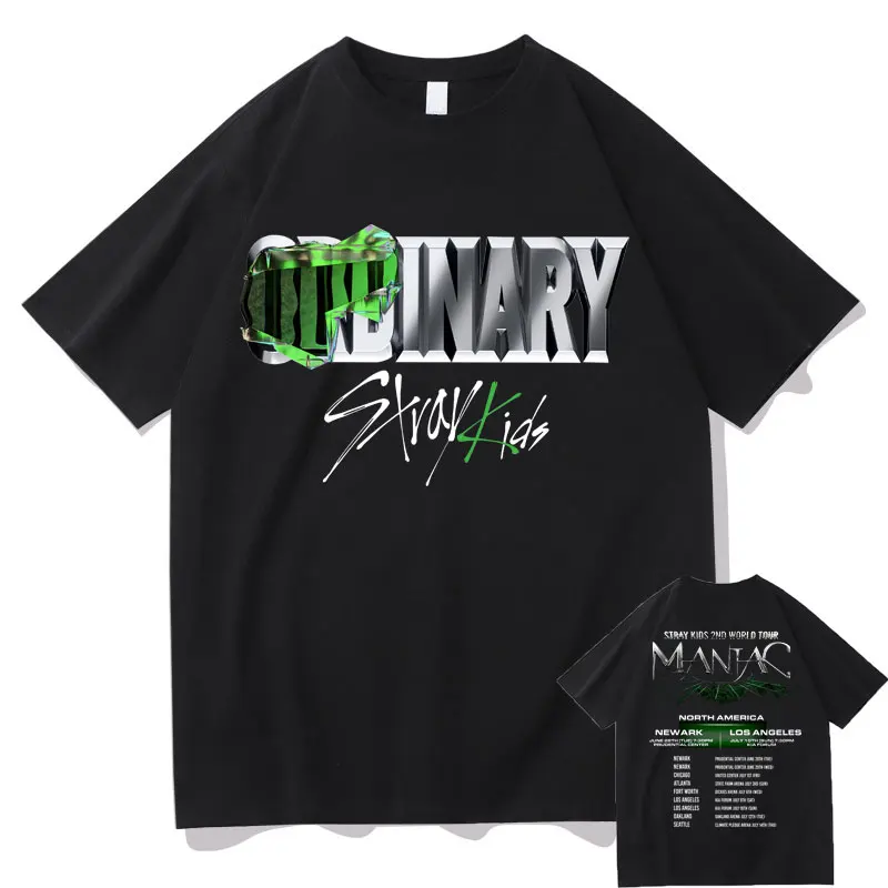 

Korean Stray Kids 2nd World Tour Maniac Double Sided Print Tshirt Short Sleeve High Quality Men Women Fashion Oversized KPOP Tee