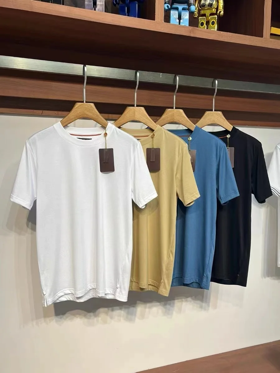 2024ss тонкая и простая Однотонная рубашка с круглым вырезом коротким рукавом LP для