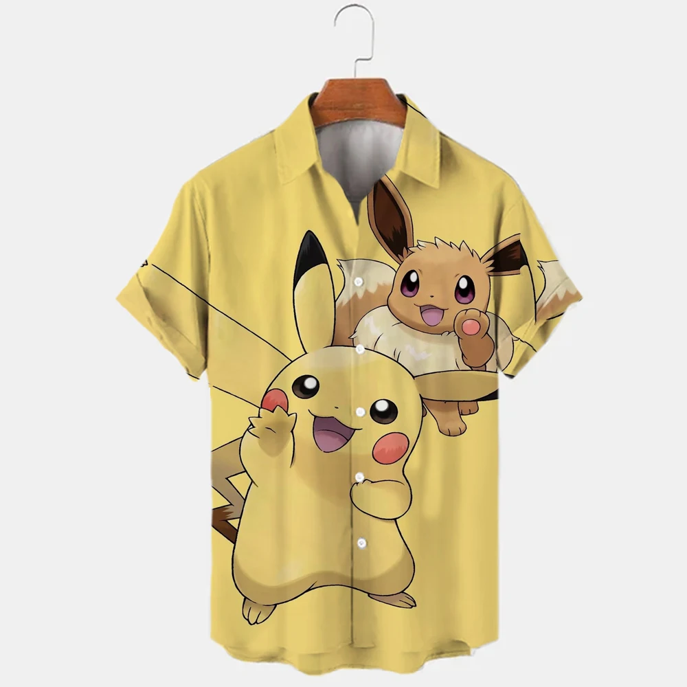 Men's Shirts Summer Short Sleeves Men's Shirts Casual Short Sleeves Unisex Fashion Tops Cartoon Pikachu T-Shirts