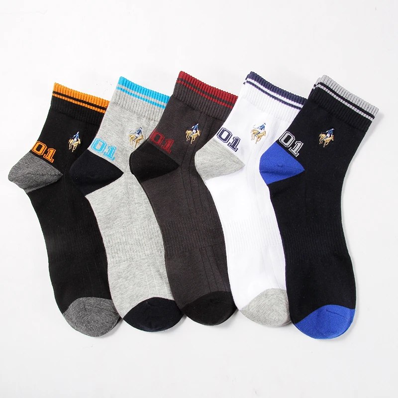 New men's pure cotton medium tube socks deodorant all cotton solid color socks boys' Sports digital trend sweat absorbing socks