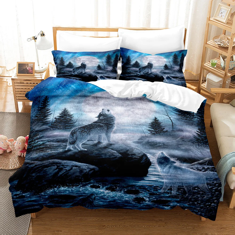 

Bedding Set Men Galaxy Dream Catcher Moon Polyester Quilt Cover Boys Wolf Duvet Cover Set Queen Size Boho Wolf Wildlife Animal