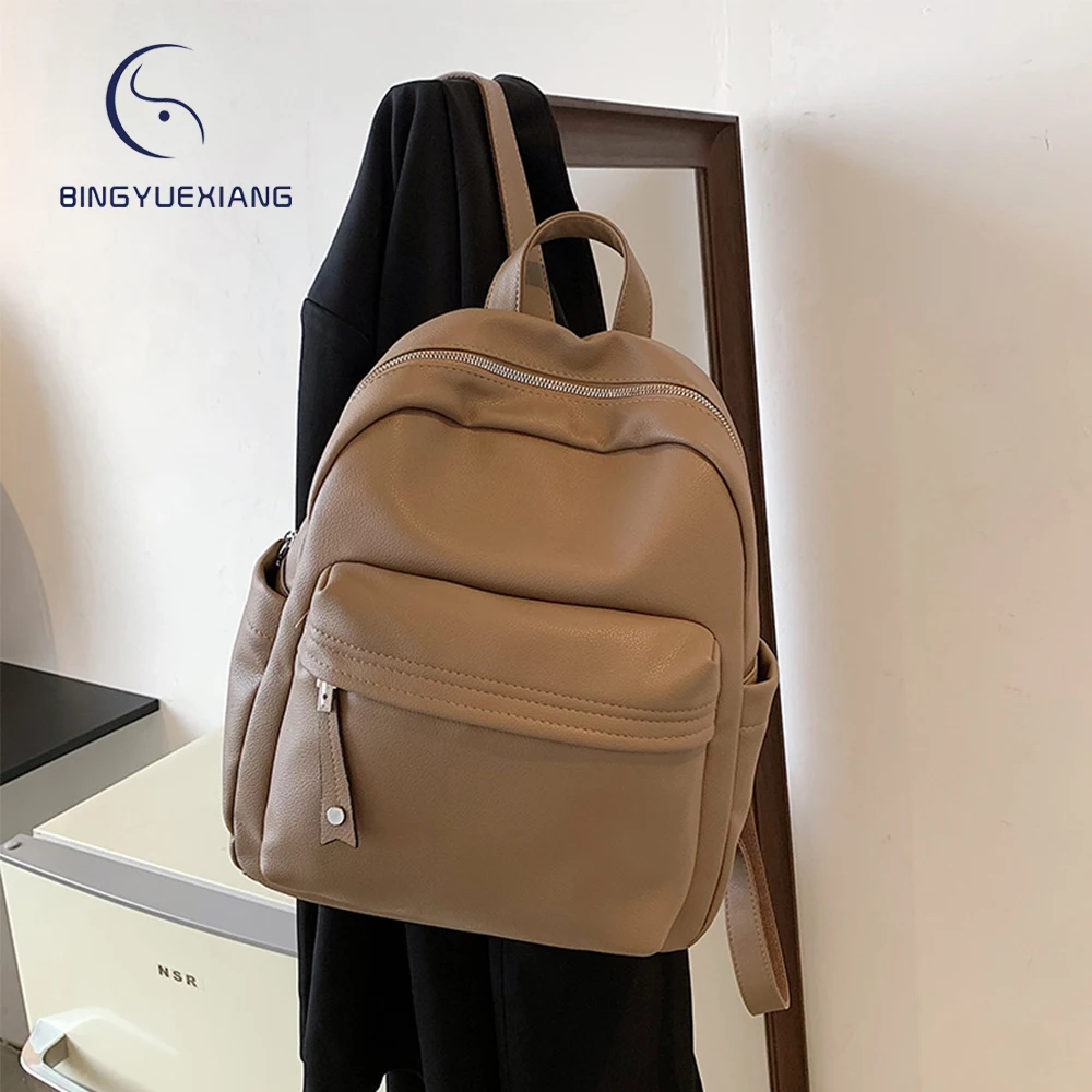 

Luxury Designer Solid Color Women's Backpack Fashion High Quality Leather Ladies Travel Backpack 2022 Women Student School Bags
