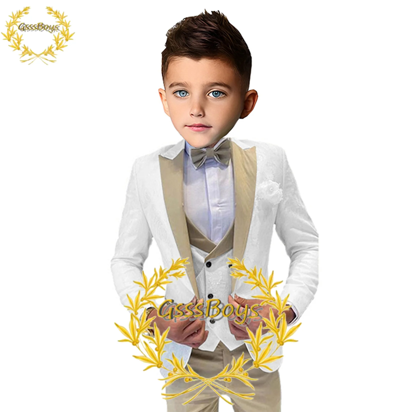 Suit Boys Wedding Jacket Vest Pants 3-Piece Tuxedo Floral Blazer Kids Pointed Lapel Clothes