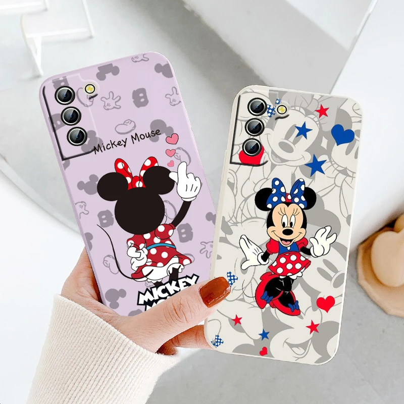 

Cute Mickey Minnie Couple Phone Case For Samsung Galaxy S22 S21 S20 Pro FE S10 Note 20 10 Plus Ultra Liquid Rope Cover