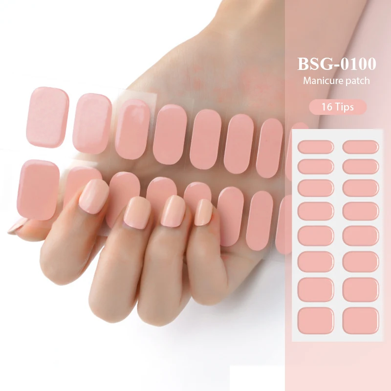 

16 полосок, новинка, розовый гель, полутвердые однотонные наклейки для ногтей, УФ/Светодиодная лампа, долговечный Гель-лак для ногтей, полное покрытие, подвески для ногтей